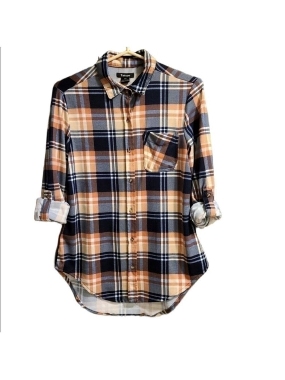 Tattoo Cottagecore Plaid Button Down Shirt Flannel Long Sleeves Striped Small